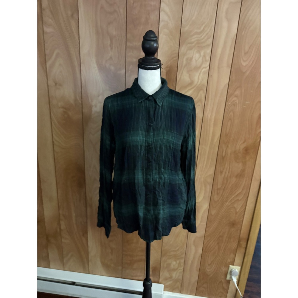 Lucky Brand Womens Green Blue Plaid Button Down Shirt Modal Viscose Small